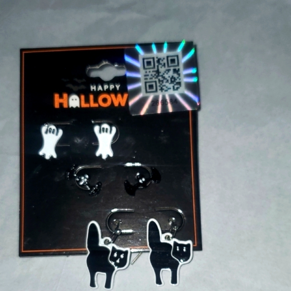 Halloween Ghost and Cat Earrings Set